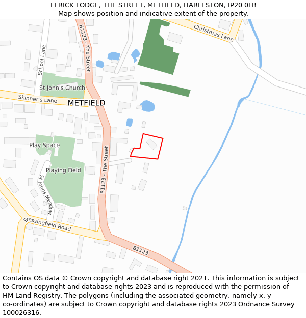 ELRICK LODGE, THE STREET, METFIELD, HARLESTON, IP20 0LB: Location map and indicative extent of plot