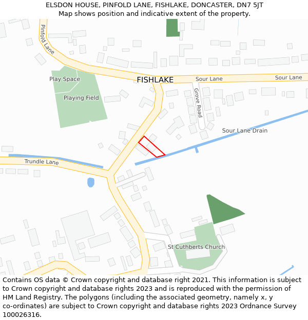 ELSDON HOUSE, PINFOLD LANE, FISHLAKE, DONCASTER, DN7 5JT: Location map and indicative extent of plot