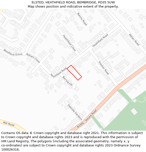 ELSTED, HEATHFIELD ROAD, BEMBRIDGE, PO35 5UW: Location map and indicative extent of plot