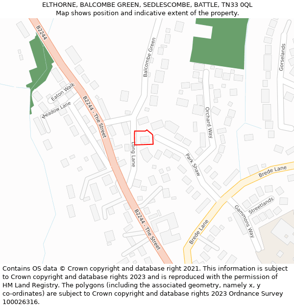 ELTHORNE, BALCOMBE GREEN, SEDLESCOMBE, BATTLE, TN33 0QL: Location map and indicative extent of plot