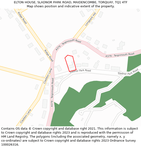 ELTON HOUSE, SLADNOR PARK ROAD, MAIDENCOMBE, TORQUAY, TQ1 4TF: Location map and indicative extent of plot