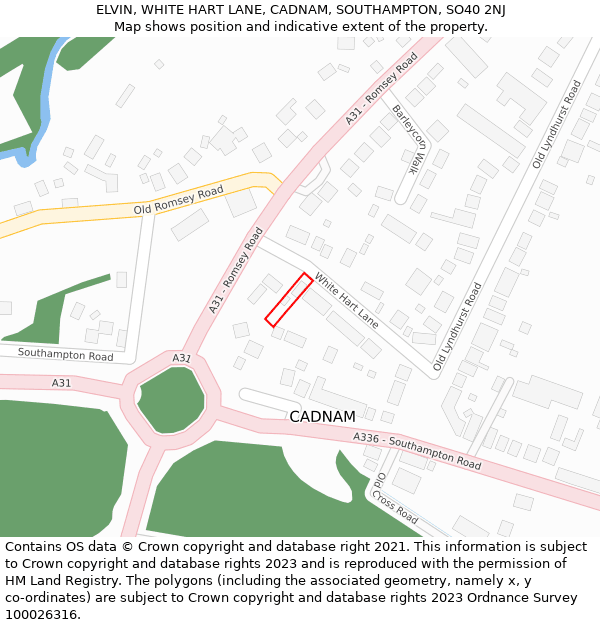 ELVIN, WHITE HART LANE, CADNAM, SOUTHAMPTON, SO40 2NJ: Location map and indicative extent of plot