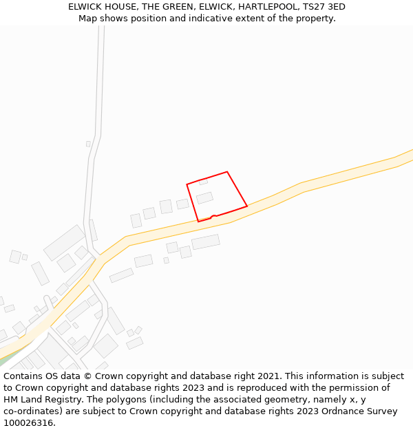 ELWICK HOUSE, THE GREEN, ELWICK, HARTLEPOOL, TS27 3ED: Location map and indicative extent of plot