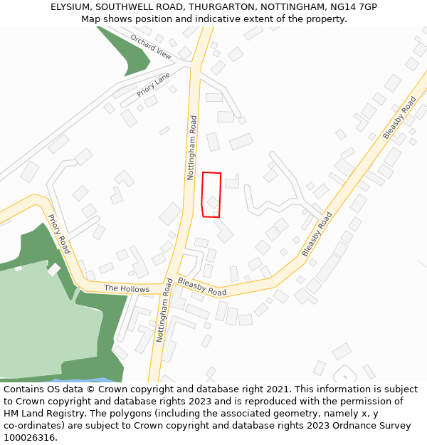 ELYSIUM, SOUTHWELL ROAD, THURGARTON, NOTTINGHAM, NG14 7GP: Location map and indicative extent of plot