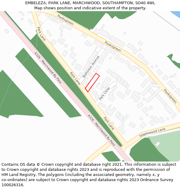 EMBELEZA, PARK LANE, MARCHWOOD, SOUTHAMPTON, SO40 4WL: Location map and indicative extent of plot