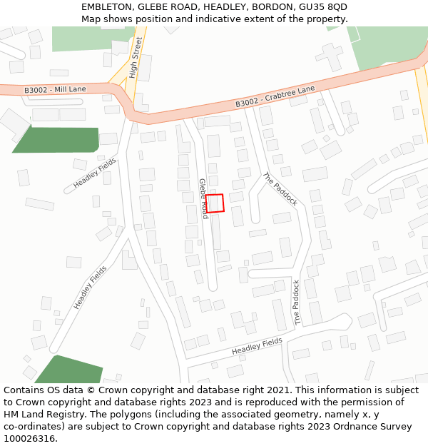 EMBLETON, GLEBE ROAD, HEADLEY, BORDON, GU35 8QD: Location map and indicative extent of plot