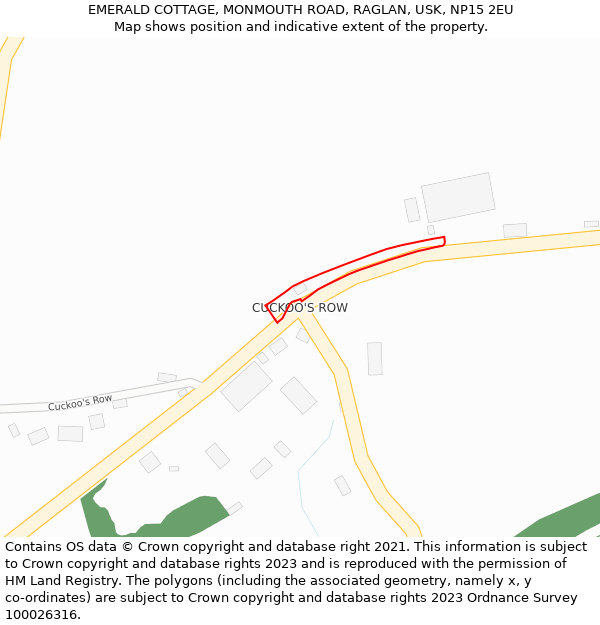 EMERALD COTTAGE, MONMOUTH ROAD, RAGLAN, USK, NP15 2EU: Location map and indicative extent of plot