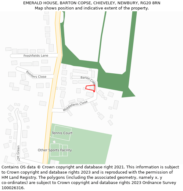 EMERALD HOUSE, BARTON COPSE, CHIEVELEY, NEWBURY, RG20 8RN: Location map and indicative extent of plot