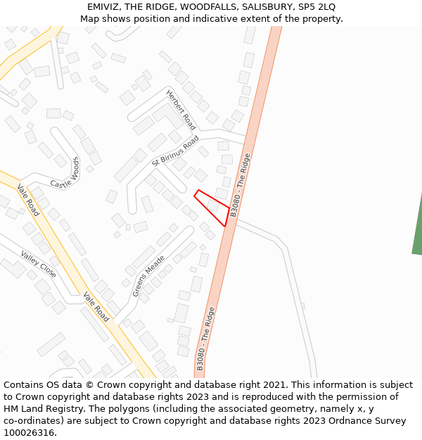EMIVIZ, THE RIDGE, WOODFALLS, SALISBURY, SP5 2LQ: Location map and indicative extent of plot