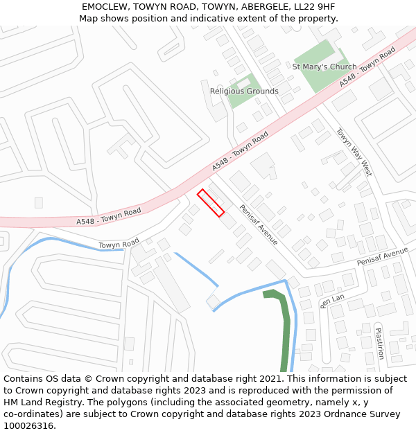 EMOCLEW, TOWYN ROAD, TOWYN, ABERGELE, LL22 9HF: Location map and indicative extent of plot