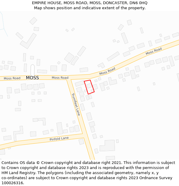 EMPIRE HOUSE, MOSS ROAD, MOSS, DONCASTER, DN6 0HQ: Location map and indicative extent of plot