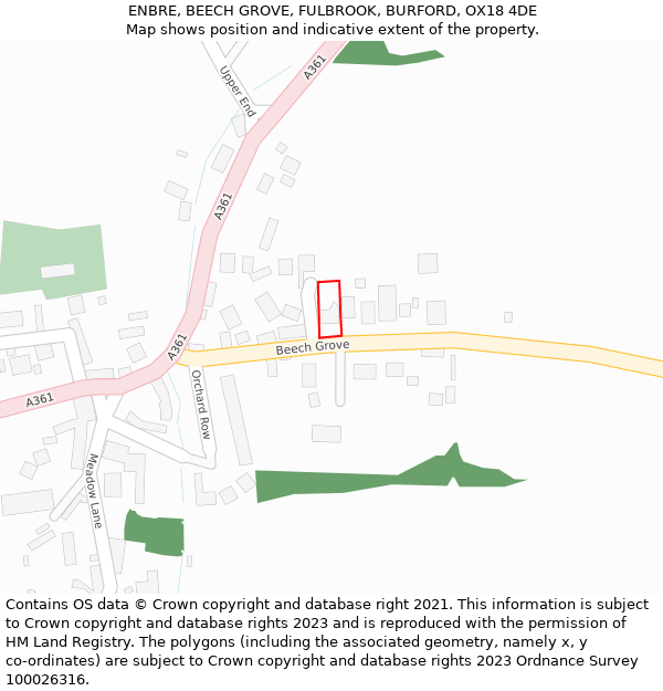 ENBRE, BEECH GROVE, FULBROOK, BURFORD, OX18 4DE: Location map and indicative extent of plot