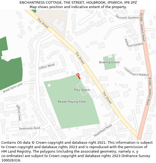 ENCHANTRESS COTTAGE, THE STREET, HOLBROOK, IPSWICH, IP9 2PZ: Location map and indicative extent of plot