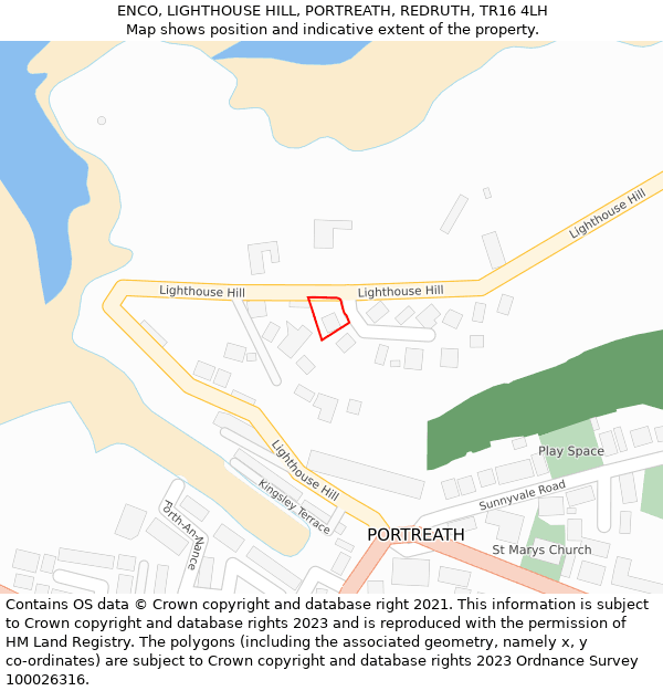 ENCO, LIGHTHOUSE HILL, PORTREATH, REDRUTH, TR16 4LH: Location map and indicative extent of plot