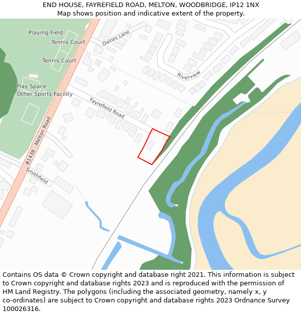 END HOUSE, FAYREFIELD ROAD, MELTON, WOODBRIDGE, IP12 1NX: Location map and indicative extent of plot