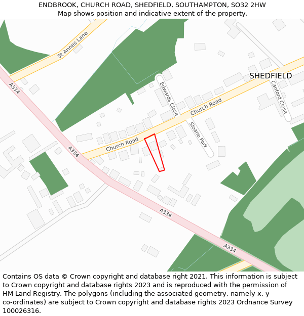 ENDBROOK, CHURCH ROAD, SHEDFIELD, SOUTHAMPTON, SO32 2HW: Location map and indicative extent of plot