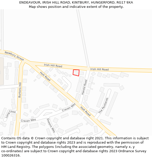 ENDEAVOUR, IRISH HILL ROAD, KINTBURY, HUNGERFORD, RG17 9XA: Location map and indicative extent of plot