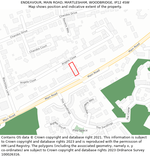 ENDEAVOUR, MAIN ROAD, MARTLESHAM, WOODBRIDGE, IP12 4SW: Location map and indicative extent of plot