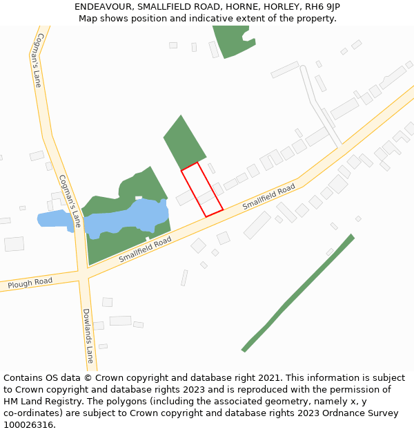 ENDEAVOUR, SMALLFIELD ROAD, HORNE, HORLEY, RH6 9JP: Location map and indicative extent of plot