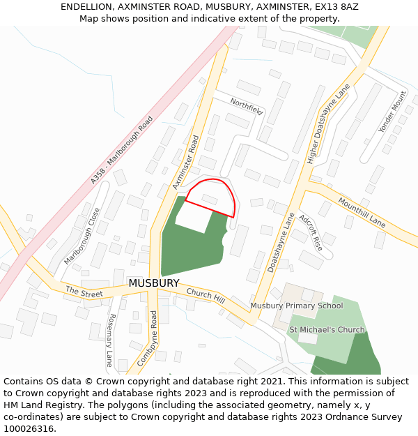 ENDELLION, AXMINSTER ROAD, MUSBURY, AXMINSTER, EX13 8AZ: Location map and indicative extent of plot