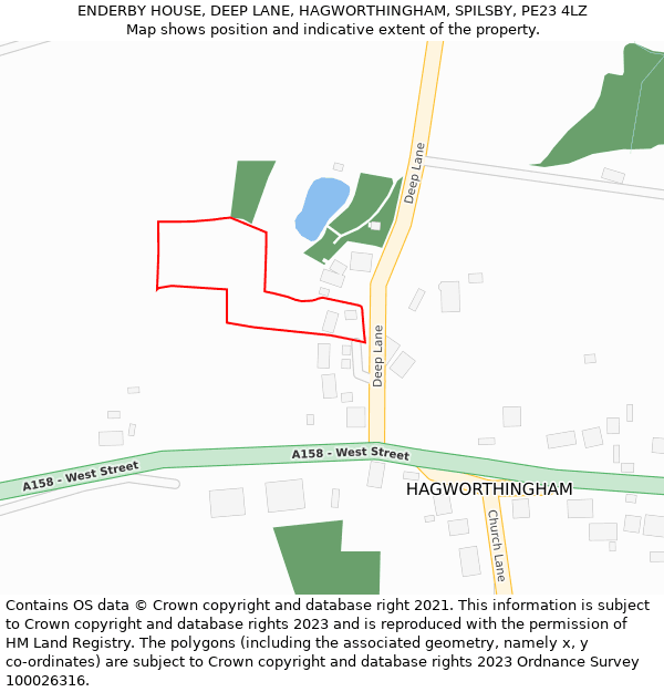 ENDERBY HOUSE, DEEP LANE, HAGWORTHINGHAM, SPILSBY, PE23 4LZ: Location map and indicative extent of plot