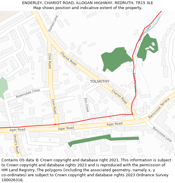 ENDERLEY, CHARIOT ROAD, ILLOGAN HIGHWAY, REDRUTH, TR15 3LE: Location map and indicative extent of plot
