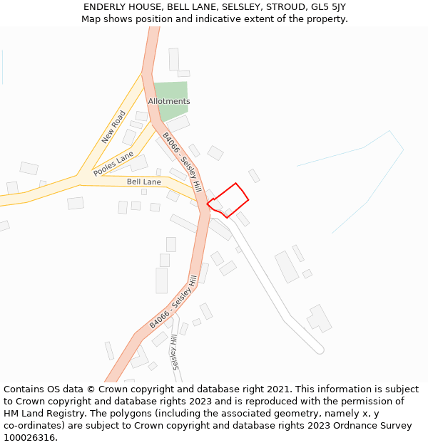 ENDERLY HOUSE, BELL LANE, SELSLEY, STROUD, GL5 5JY: Location map and indicative extent of plot