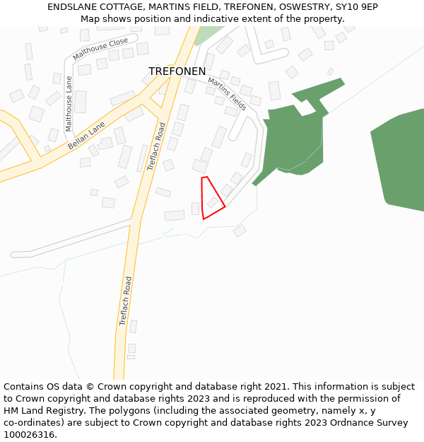 ENDSLANE COTTAGE, MARTINS FIELD, TREFONEN, OSWESTRY, SY10 9EP: Location map and indicative extent of plot