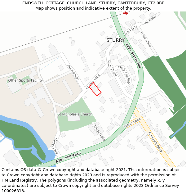 ENDSWELL COTTAGE, CHURCH LANE, STURRY, CANTERBURY, CT2 0BB: Location map and indicative extent of plot