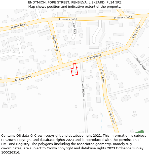 ENDYMION, FORE STREET, PENSILVA, LISKEARD, PL14 5PZ: Location map and indicative extent of plot