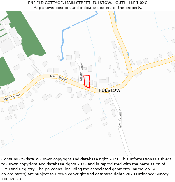 ENFIELD COTTAGE, MAIN STREET, FULSTOW, LOUTH, LN11 0XG: Location map and indicative extent of plot