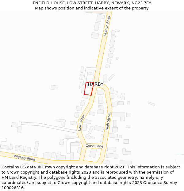 ENFIELD HOUSE, LOW STREET, HARBY, NEWARK, NG23 7EA: Location map and indicative extent of plot