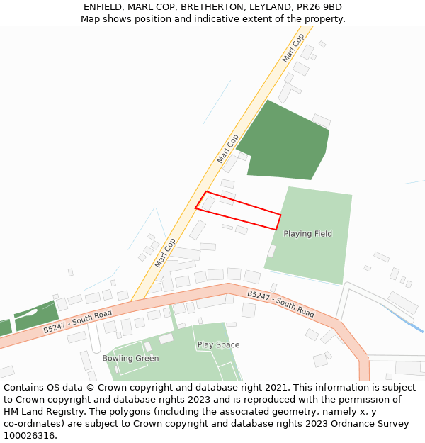 ENFIELD, MARL COP, BRETHERTON, LEYLAND, PR26 9BD: Location map and indicative extent of plot