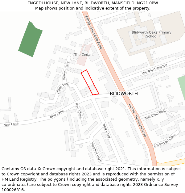 ENGEDI HOUSE, NEW LANE, BLIDWORTH, MANSFIELD, NG21 0PW: Location map and indicative extent of plot