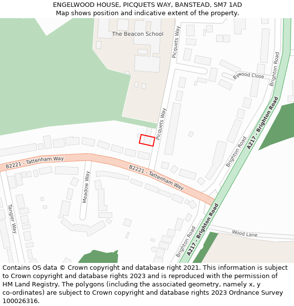 ENGELWOOD HOUSE, PICQUETS WAY, BANSTEAD, SM7 1AD: Location map and indicative extent of plot