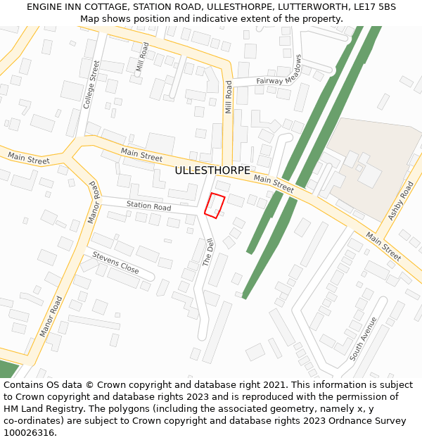 ENGINE INN COTTAGE, STATION ROAD, ULLESTHORPE, LUTTERWORTH, LE17 5BS: Location map and indicative extent of plot