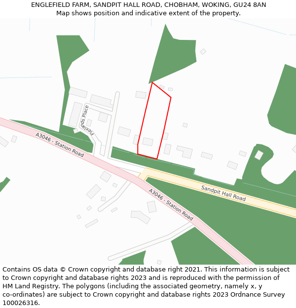 ENGLEFIELD FARM, SANDPIT HALL ROAD, CHOBHAM, WOKING, GU24 8AN: Location map and indicative extent of plot