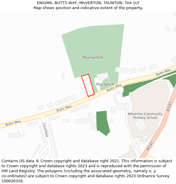 ENIGMA, BUTTS WAY, MILVERTON, TAUNTON, TA4 1LY: Location map and indicative extent of plot