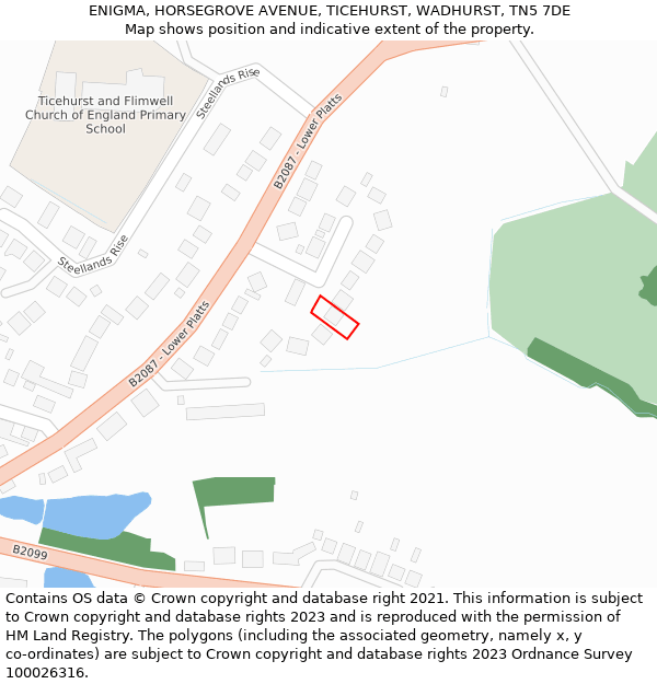 ENIGMA, HORSEGROVE AVENUE, TICEHURST, WADHURST, TN5 7DE: Location map and indicative extent of plot