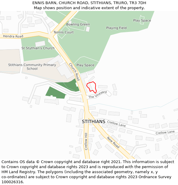 ENNIS BARN, CHURCH ROAD, STITHIANS, TRURO, TR3 7DH: Location map and indicative extent of plot