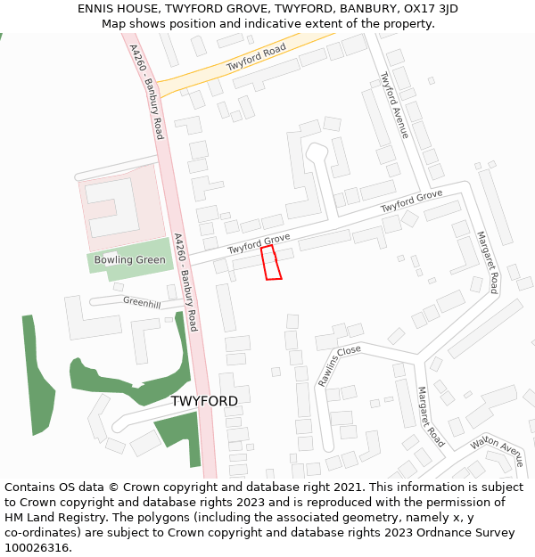 ENNIS HOUSE, TWYFORD GROVE, TWYFORD, BANBURY, OX17 3JD: Location map and indicative extent of plot