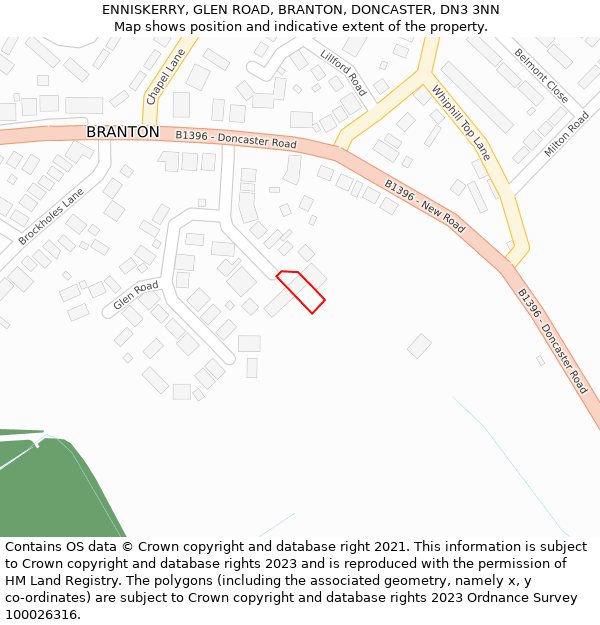 ENNISKERRY, GLEN ROAD, BRANTON, DONCASTER, DN3 3NN: Location map and indicative extent of plot