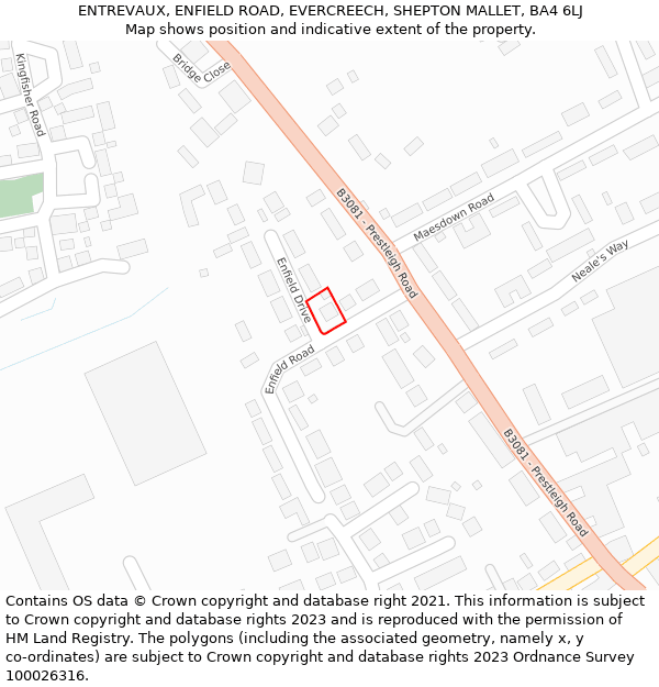 ENTREVAUX, ENFIELD ROAD, EVERCREECH, SHEPTON MALLET, BA4 6LJ: Location map and indicative extent of plot