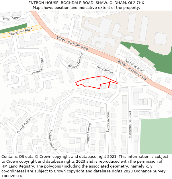 ENTRON HOUSE, ROCHDALE ROAD, SHAW, OLDHAM, OL2 7HX: Location map and indicative extent of plot
