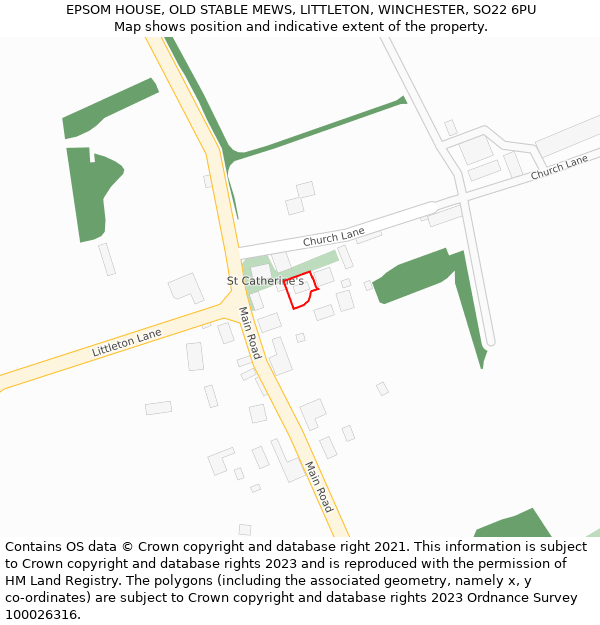 EPSOM HOUSE, OLD STABLE MEWS, LITTLETON, WINCHESTER, SO22 6PU: Location map and indicative extent of plot