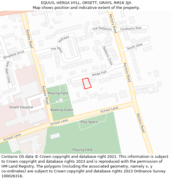 EQUUS, HERGA HYLL, ORSETT, GRAYS, RM16 3JA: Location map and indicative extent of plot