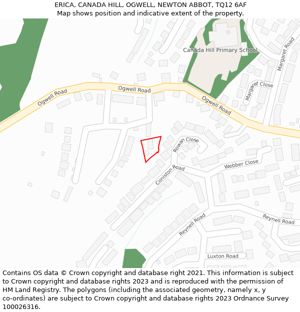 ERICA, CANADA HILL, OGWELL, NEWTON ABBOT, TQ12 6AF: Location map and indicative extent of plot