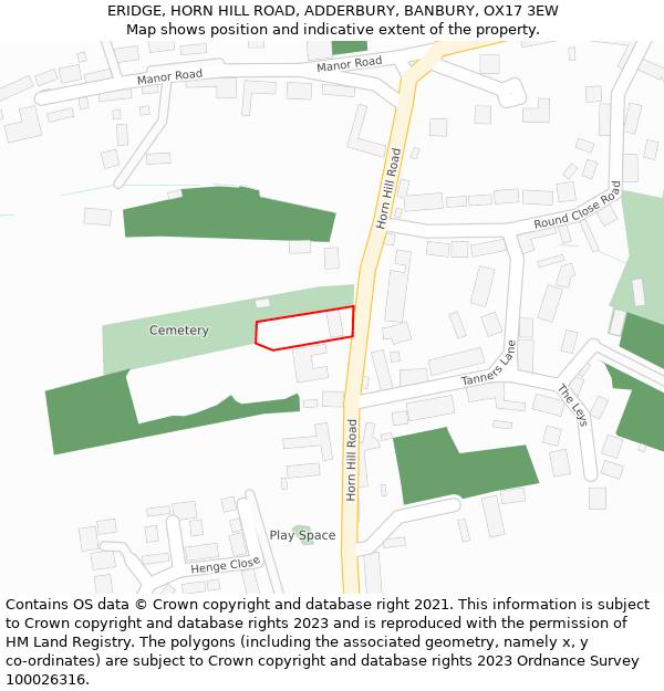 ERIDGE, HORN HILL ROAD, ADDERBURY, BANBURY, OX17 3EW: Location map and indicative extent of plot