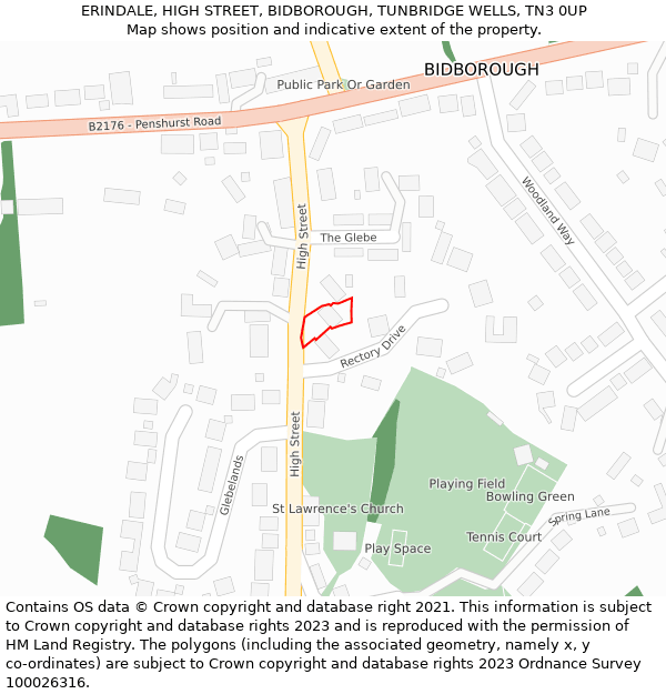 ERINDALE, HIGH STREET, BIDBOROUGH, TUNBRIDGE WELLS, TN3 0UP: Location map and indicative extent of plot