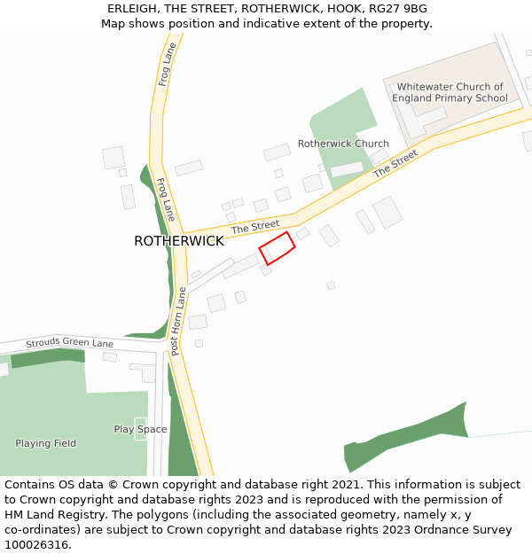 ERLEIGH, THE STREET, ROTHERWICK, HOOK, RG27 9BG: Location map and indicative extent of plot
